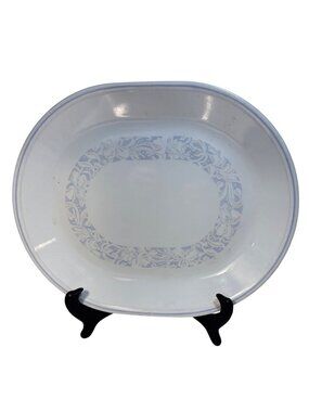 Corelle by Corning Serving Platter Sea & Sand White  Floral Trim 12"x10" Vintage